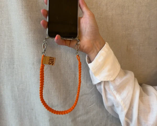 Geknoopte telefoonkoord lang neon orange Sil-Design